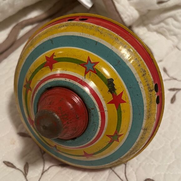 Vintage 1930s Spinning Top Toy Tin & Wood - Picture 6 of 13